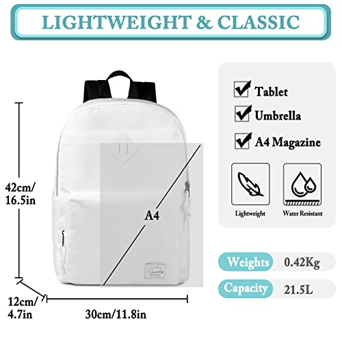 VASCHY School Backpack, Ultra Lightweight Backpack for Men Women Bookbag for Kids Teen Boys Girls White - Image 2
