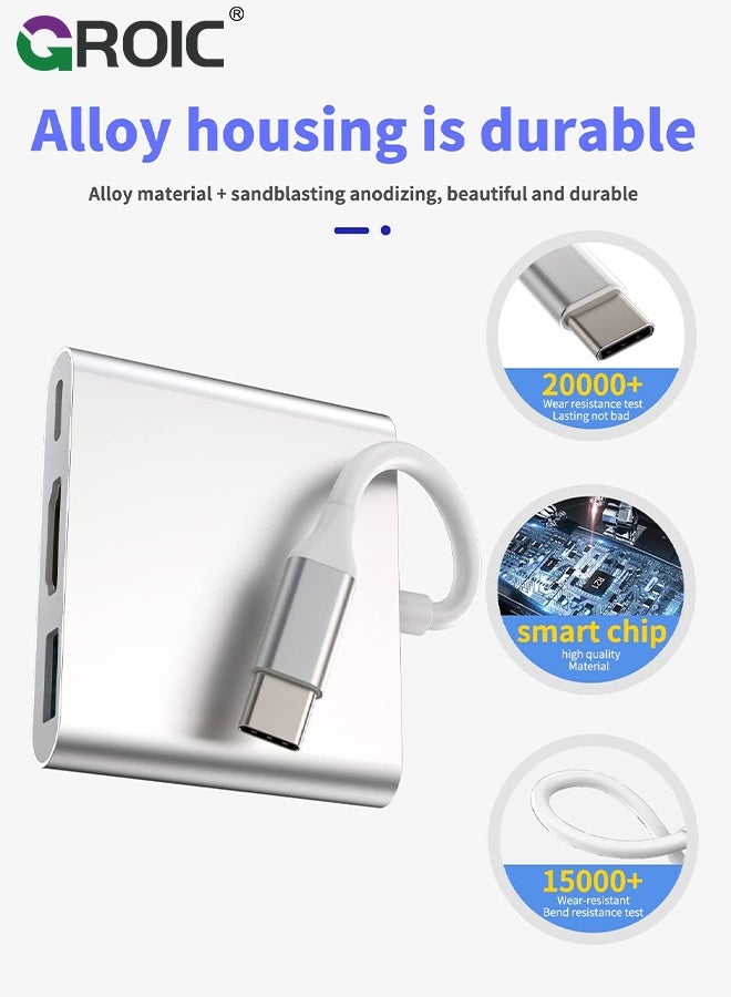 GROIC Silver USB C to HDMI Adapter, 4K Video Converter with USB 3.0 and Type-C Charging Port, USB-C Digital AV Multiport Adapter for Mac and USB Type-C Devices - Image 2