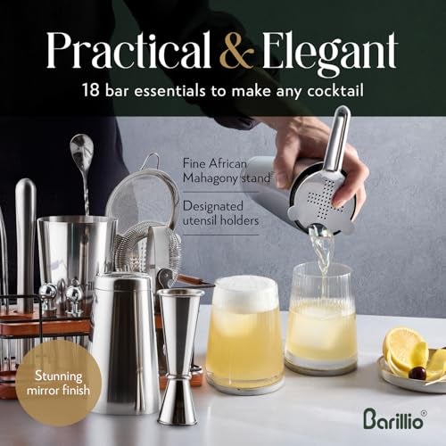 Barillio Bartender Kit – 23-Piece Stainless-Steel Cocktail Shaker Set with Premium African Mahogany Stand | Martini Barware Mixing Tools for Home Bartending | Gift Set - Image 4