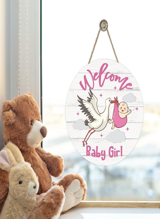 Bolisom Welcome Baby Girls Front Door Sign, Newborn Baby Shower Stork Wood Hanger Nursery Home Decor Gifts for New Dad Mom, Farmhouse Gender Reveal Party Wooden Wreath Indoor Wall Hanging Decoration - Image 5