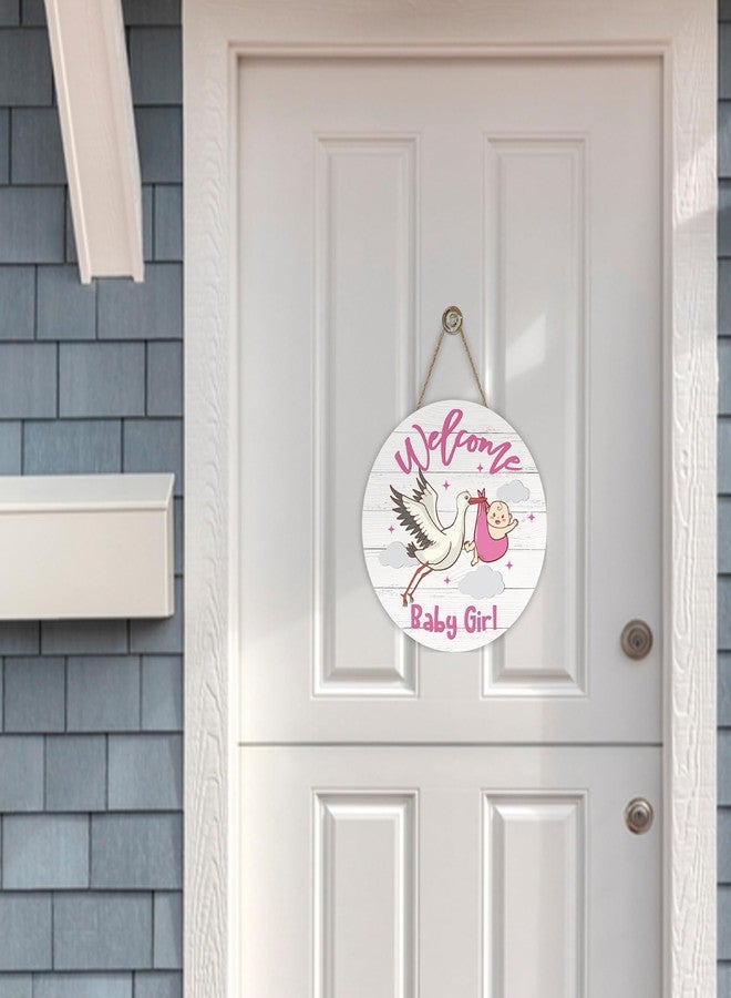 Bolisom Welcome Baby Girls Front Door Sign, Newborn Baby Shower Stork Wood Hanger Nursery Home Decor Gifts for New Dad Mom, Farmhouse Gender Reveal Party Wooden Wreath Indoor Wall Hanging Decoration - Image 4