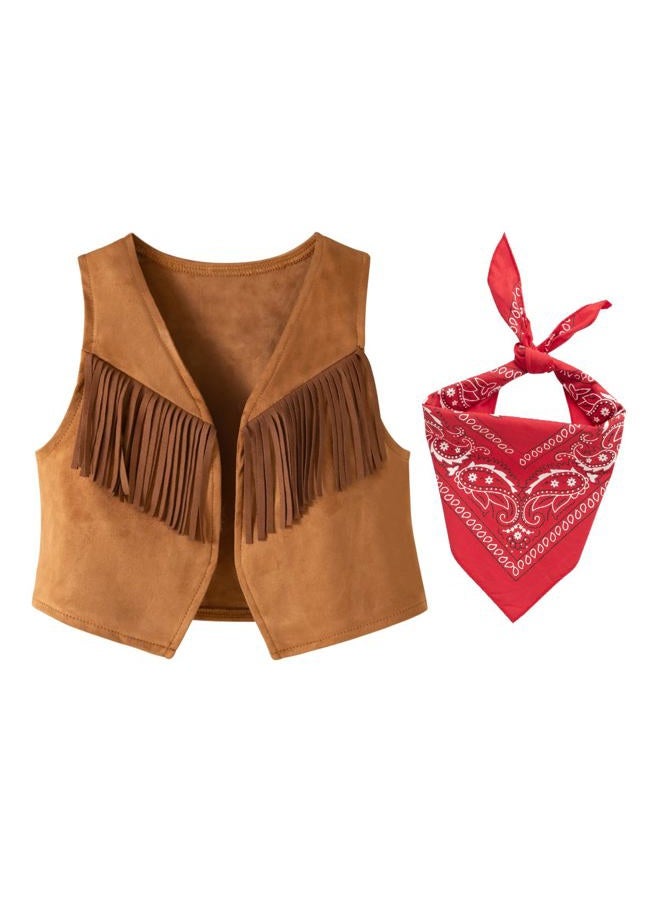 LXKIKMM Western Cowboy Style Costume Kids Vest with Bandana 6-7 Years - Image 1