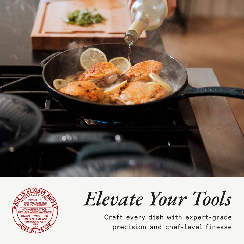 Madein Made In Cookware - Enameled Cast Iron Skillet - Blue - Exceptional Heat Retention & Durability - Professional Cookware - Crafted in France - Induction Compatible - Image 4