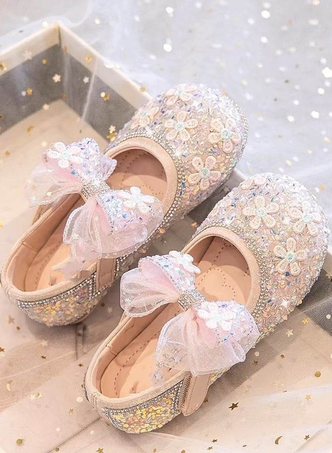 Children's  Glittery Sequined Ballet-Style  With Bows Board Shoes - Image 1
