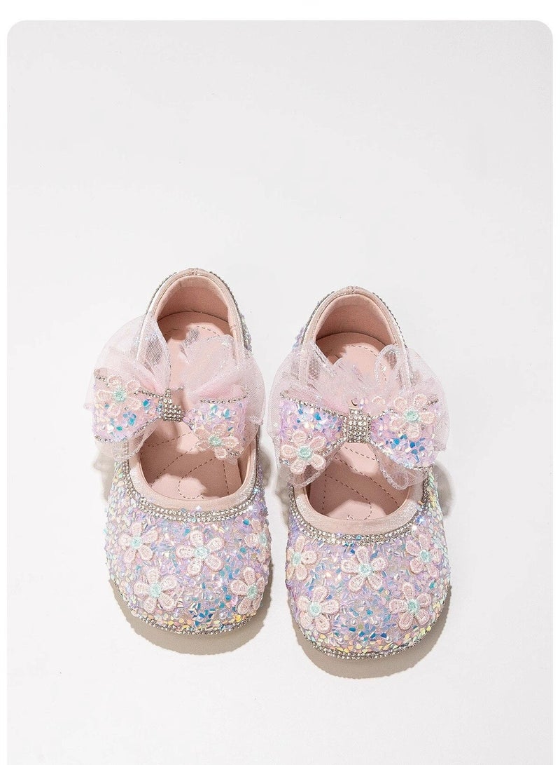 Children's  Glittery Sequined Ballet-Style  With Bows Board Shoes - Image 2