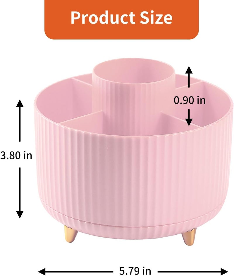 Deyaah Pencil Pen Holder for Desk, 5 Slots 360°Degree Rotating Pencil Pen Organizers for Desk, Desktop Storage Stationery Supplies Organizer, Cute Pencil Cup Pot for Office, School, Home, Art Supply (Pink) - Image 3