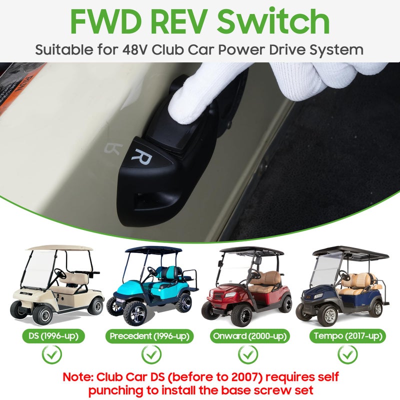 9.99WORLD MALL Forward Reverse FWD REV Switch 48V for Since 1996 Electric Golf Cart Club Car DS/Onward/Tempo/Precedent, Replacement Part 101856001, 101856002 (with Base Screw Set) - Image 2