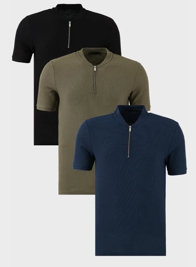 بوراتي تيشيرت رجالي بياقة كلية وسحاب نصفي من قطن بوراتي مقاس عادي عبوة من  قطع