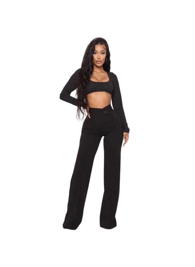 CHARYEAH Women's High Waisted Wide Leg Pants, Casual Business Trousers, Black, XL - Image 1