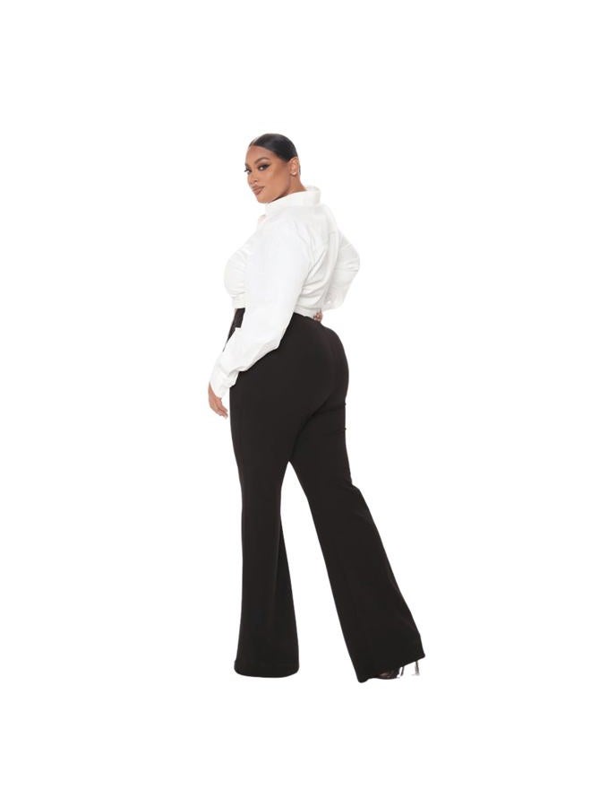CHARYEAH Women's High Waisted Wide Leg Pants, Casual Business Trousers, Black, XL - Image 3