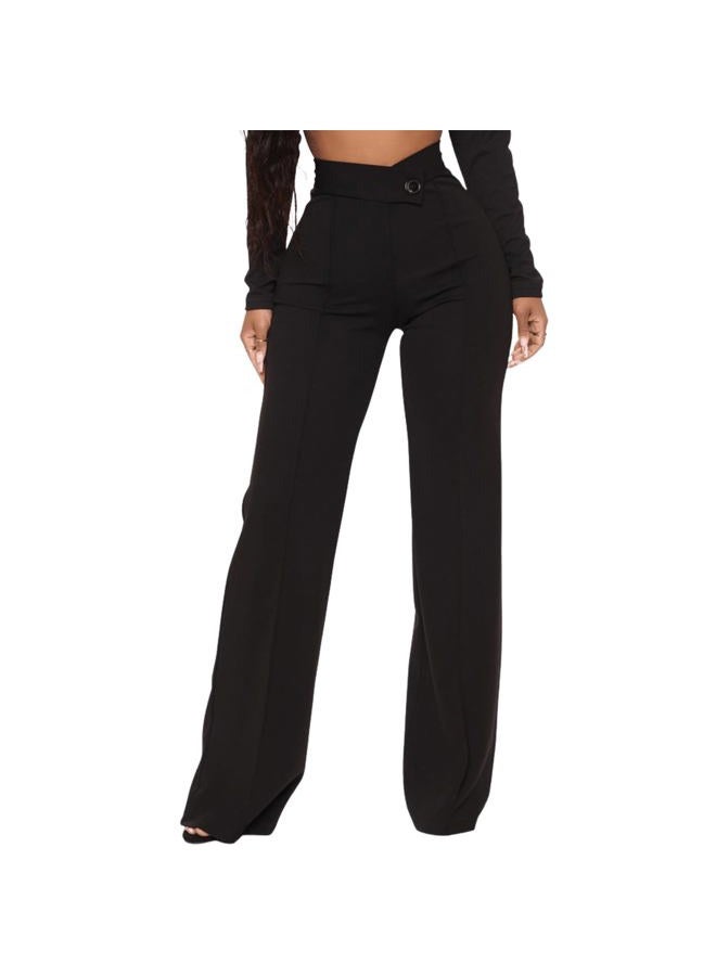 CHARYEAH Women's High Waisted Wide Leg Pants, Casual Business Trousers, Black, XL - Image 2