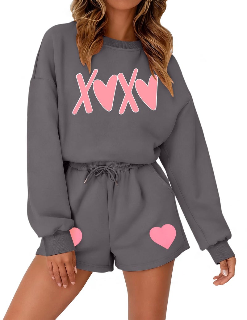 MYHALF Valentines 2 Piece Outfits Womens Love Heart Pajamas Valentines Day Lounge Matching Set Dating Outfit Sets Couple Gift - Image 1