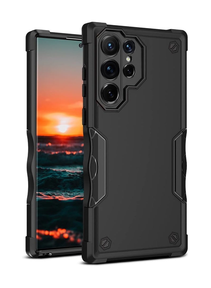 Armor Shield Heavy Duty Case Plastic and Silicone Protective Shockproof Scratch Resistant Cover for Samsung Galaxy S24 Ultra (Black) - Image 1