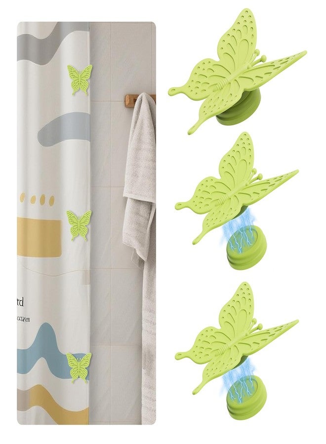 Vaszu Magnetic Silicone Shower Curtain Clips for Liner, Self Adhesive Windproof Splash Holders Prevent Water Splashing Out Keep Curtain Liner Closed to Wall Shower Curtains Keeper for Home 3 Packs Green - Image 1