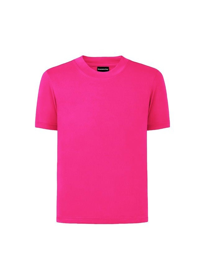 Dreammonkey 4T to Youth Neon Shirt Kids Rash Guard UPF 50+ Dry Fit Athletic Short Sleeve T Shirts for Boys and Girls (Neon Pink L) - Image 1