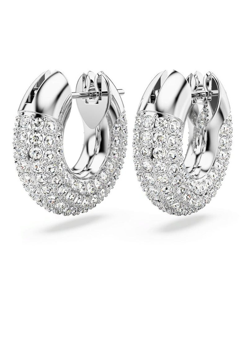 Swaro Dextera hoop earrings Small, White, Rhodium plated - Image 3