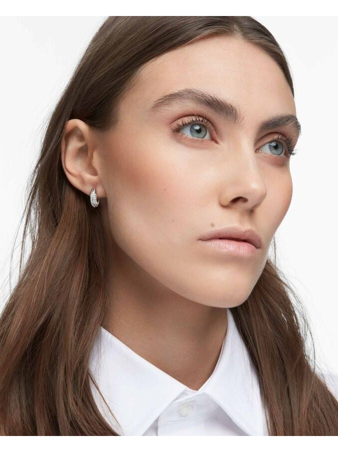 Swaro Dextera hoop earrings Small, White, Rhodium plated - Image 5