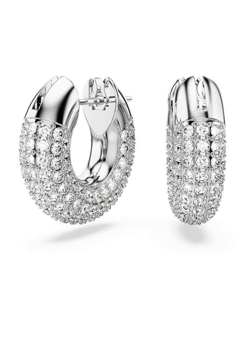 Swaro Dextera hoop earrings Small, White, Rhodium plated - Image 1