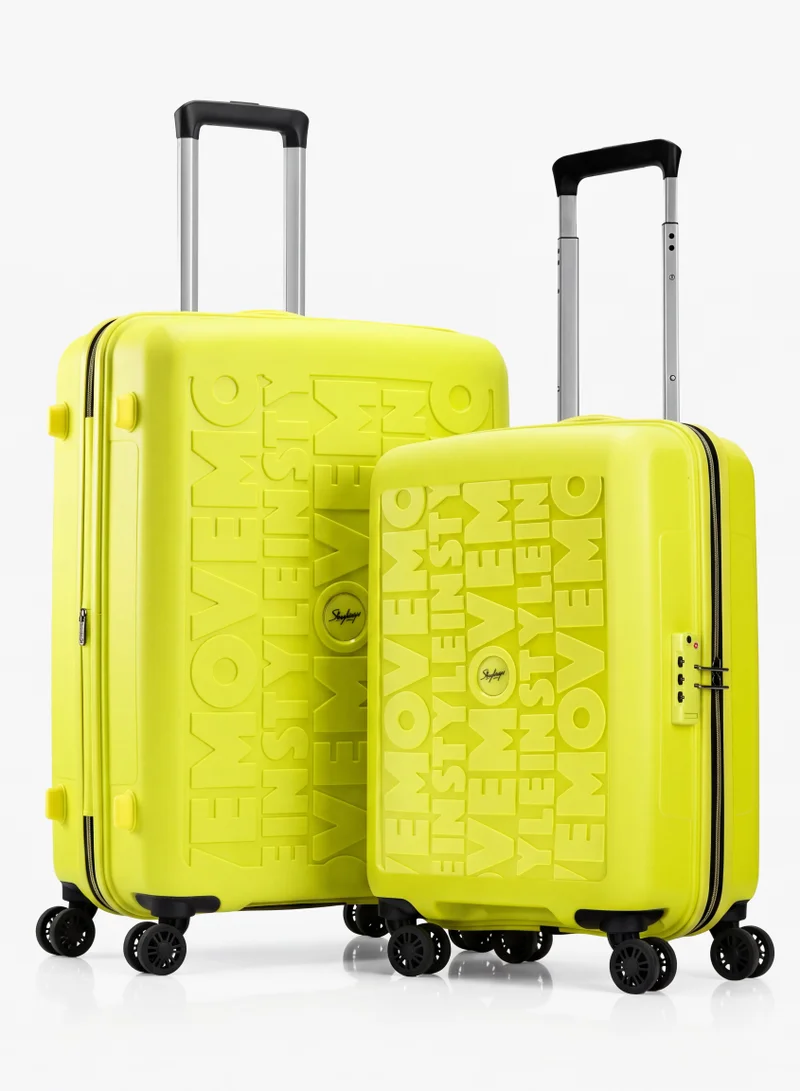 Skybags Play Set of 2 Polypropylene (20/24 Inch), 4 Spinner Double Wheel Trolley Bags for Travel, Hard Case Lightweight Bag with TSA Lock, Tough Suitcase for Travel (Medium-24, Cabin-20 Inch), Lime Green