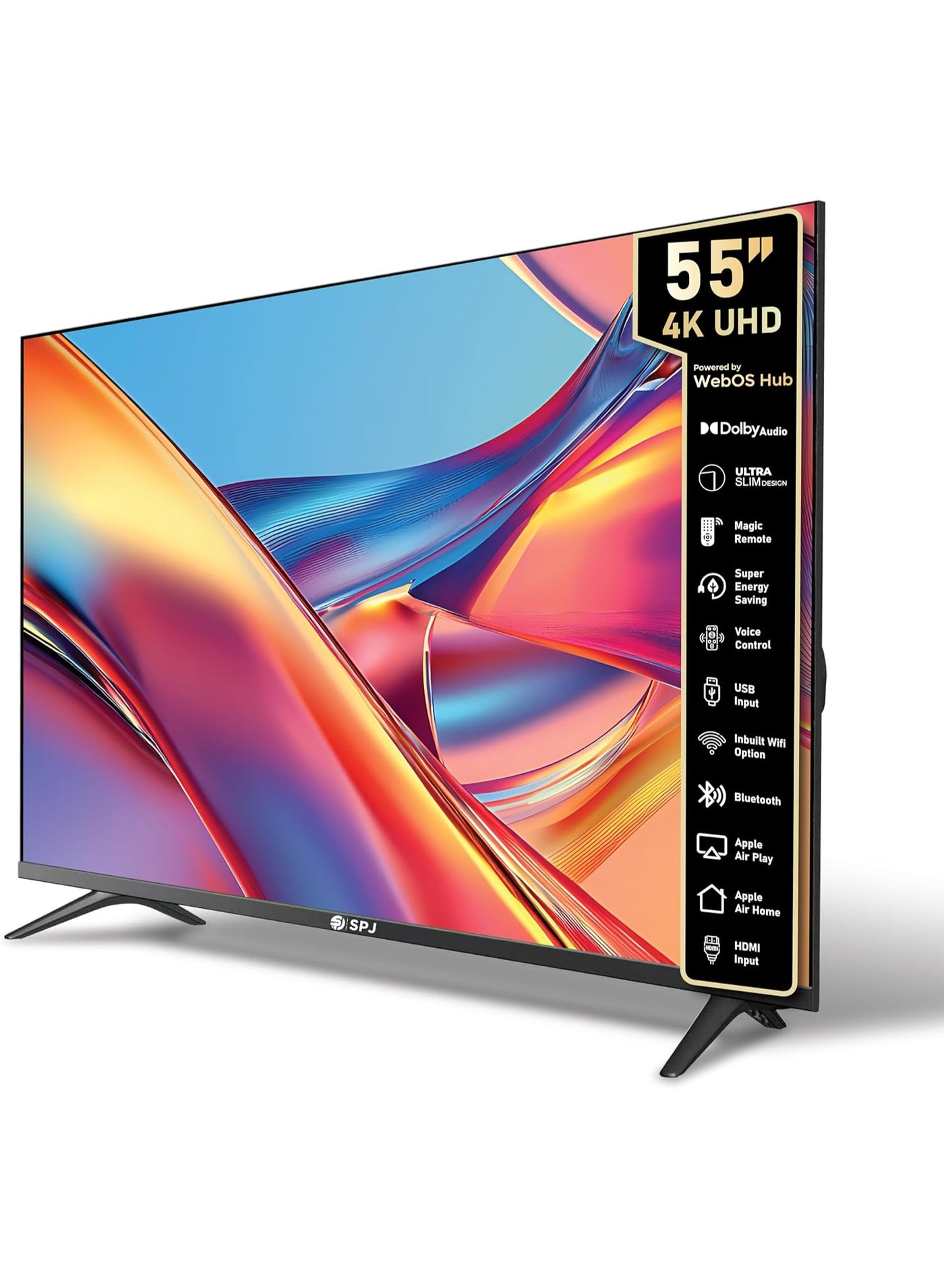SPJ 55 Inch 4K Ultra HD LED Smart WebOS TV, Dolby Audio, Magic Remote, Apple AirPlay, WIFI/HDMI/USB Ports, WebOS Smart TV, Apps - YouTube/Netflix/Twitch - Black