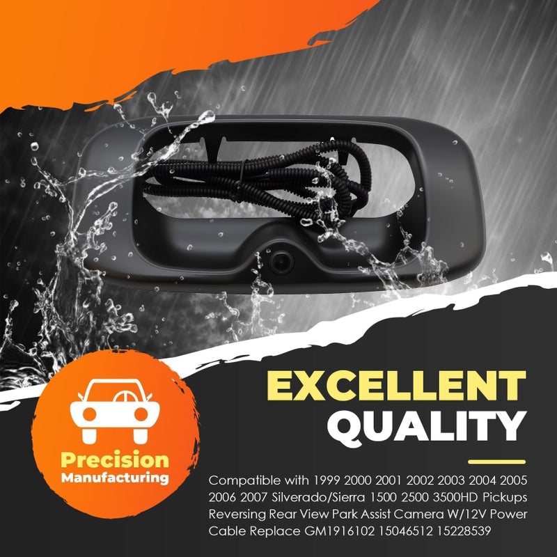 Aspaton GM1916102 Tailgate Handle Backup Camera Compatible with 1999-2007 Silverado/Sierra 1500 2500 3500HD Pickups Reversing Rear View Park Assist Camera W/12V Power Cable 15046512 15228539 - Image 3