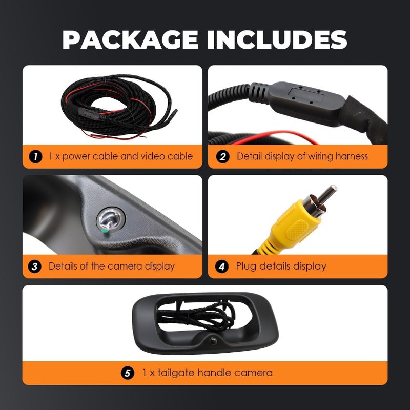 Aspaton GM1916102 Tailgate Handle Backup Camera Compatible with 1999-2007 Silverado/Sierra 1500 2500 3500HD Pickups Reversing Rear View Park Assist Camera W/12V Power Cable 15046512 15228539 - Image 5