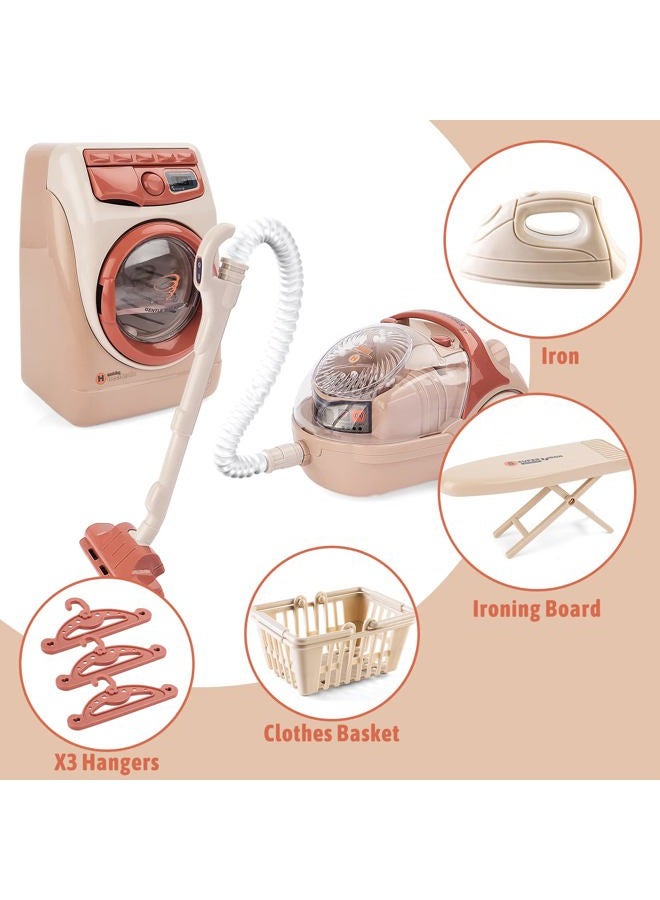 deAO Toy Washing Machine & Vacuum Playset for Kids, Mini Washing Machine Laundry Set for Kids,Dollhouse Furniture Laundry Room Washer and Iron Set Kids Cleaning Set for Boys & Girls - Image 4