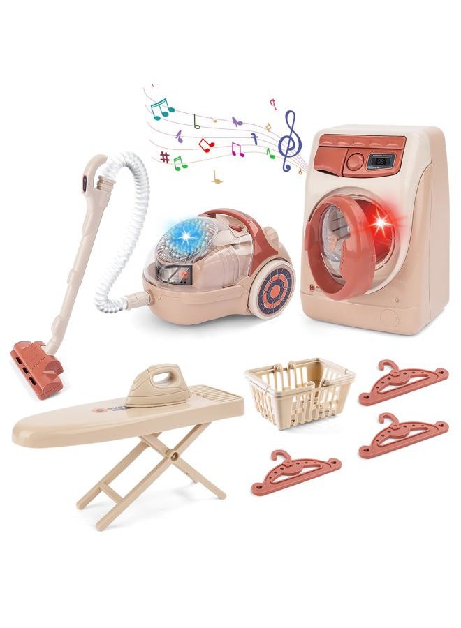 deAO Toy Washing Machine & Vacuum Playset for Kids, Mini Washing Machine Laundry Set for Kids,Dollhouse Furniture Laundry Room Washer and Iron Set Kids Cleaning Set for Boys & Girls - Image 1