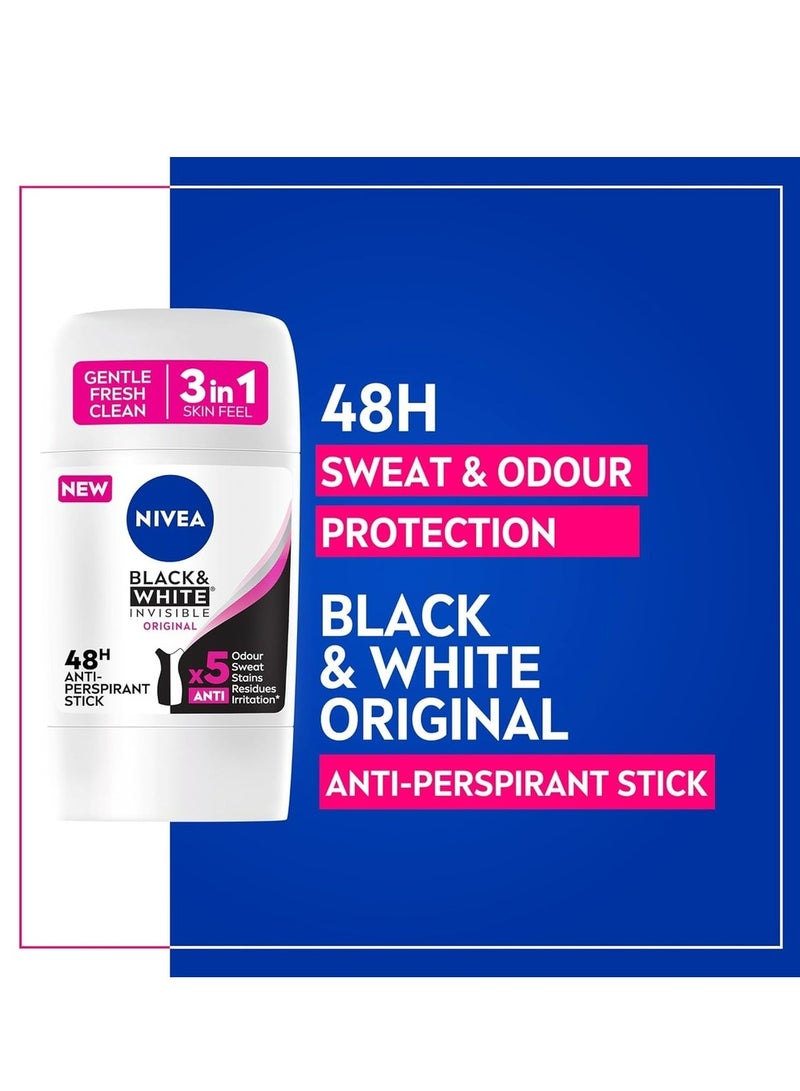 Nivea Antiperspirant Stick For Women, 48h Protection, Black & White Invisible Original, 50ml - Image 2