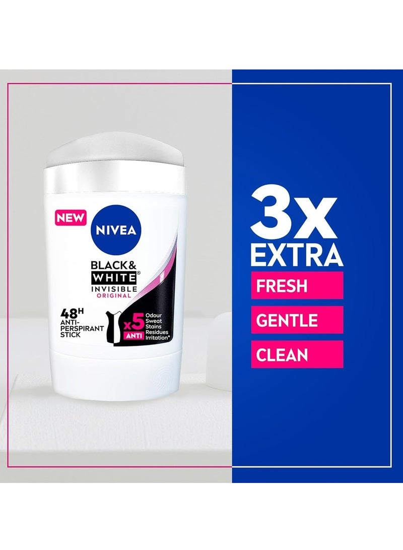 Nivea Antiperspirant Stick For Women, 48h Protection, Black & White Invisible Original, 50ml - Image 3