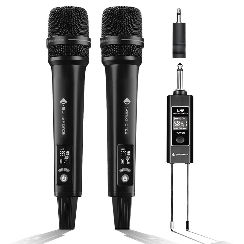 SonixForce Wireless Microphones, Professional Karaoke Microphone, Dual-Mic UHF System with 260ft Range, All-Metal Portable Microphone for Singing, Speaking, Meetings and Events - Image 1