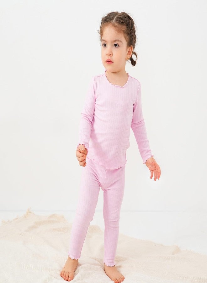 pureborn Toddler Pajamas Set Pjs - Little Girl Long Sleeve Snug Fit Sleepwear 2pcs Light Pink 3T - Image 2
