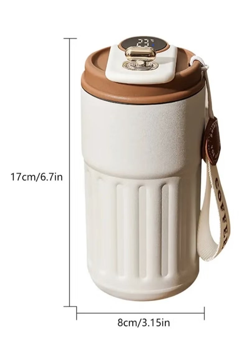 Hoasis 460ml Insulated Travel Coffee Mug Vacuum Flasks Car Mug with Temperature Display, 316 Stainless Steel Vacuum Coffee Cup, Leakproof Tumbler Thermal Mug, Beige - Image 2