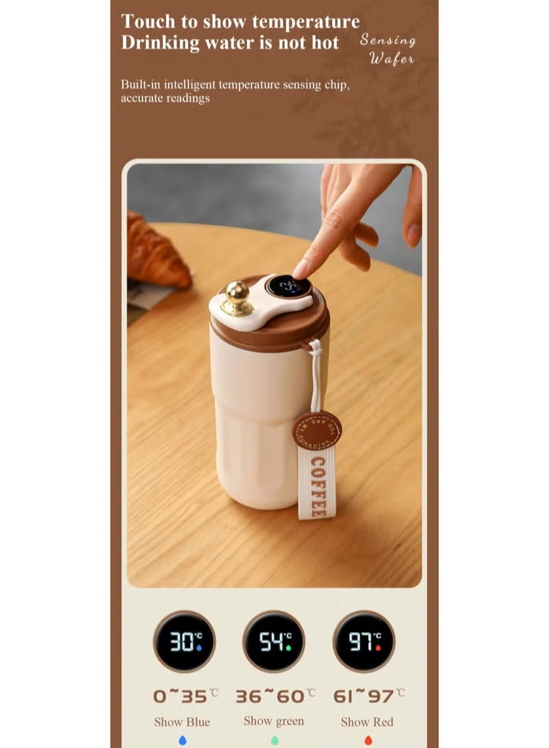 Hoasis 460ml Insulated Travel Coffee Mug Vacuum Flasks Car Mug with Temperature Display, 316 Stainless Steel Vacuum Coffee Cup, Leakproof Tumbler Thermal Mug, Beige - Image 5