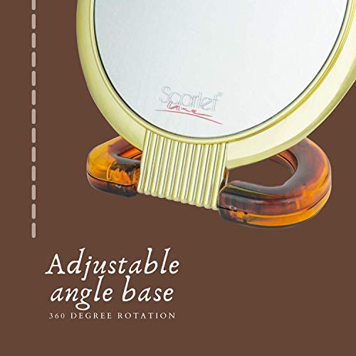 Scarlet Line Professional Series Extra Large Size Round Double Sided Magnifying Makeup Mirror with Handle for Men and Women, 27X18.5X1.5 cm - Image 2