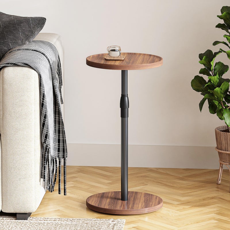 IRCPEN Adjustable End Table, Small Round Side Table, Drink Table for Small Spaces, Pedestal Nightstand for Living Room, Bedroom, Sofa Couch, Brown ET-010BR - Image 2
