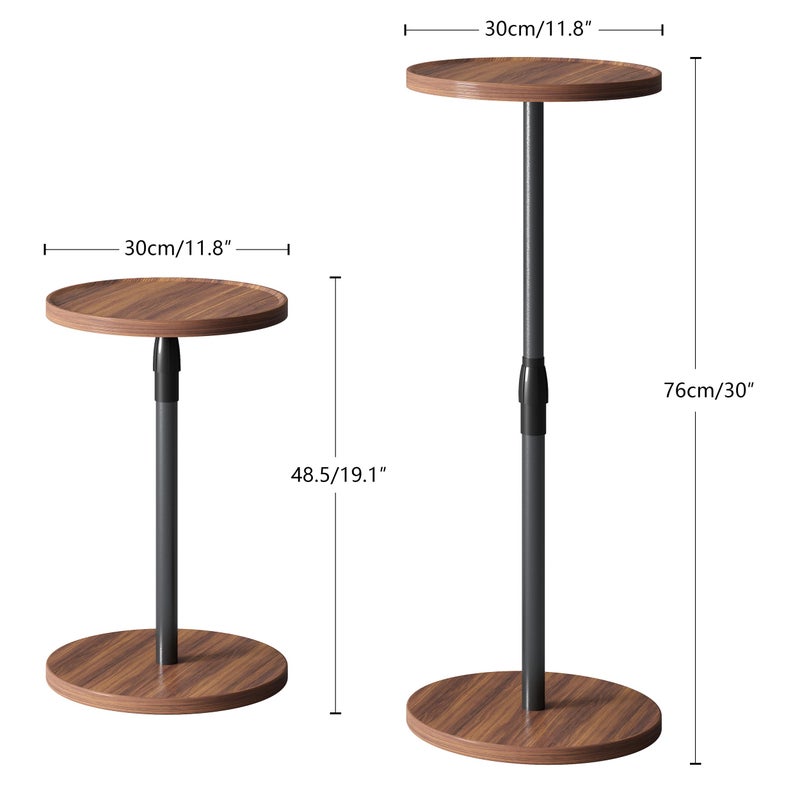 IRCPEN Adjustable End Table, Small Round Side Table, Drink Table for Small Spaces, Pedestal Nightstand for Living Room, Bedroom, Sofa Couch, Brown ET-010BR - Image 3