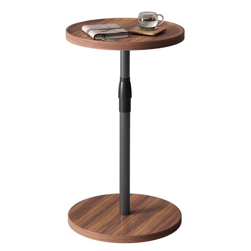 IRCPEN Adjustable End Table, Small Round Side Table, Drink Table for Small Spaces, Pedestal Nightstand for Living Room, Bedroom, Sofa Couch, Brown ET-010BR - Image 1