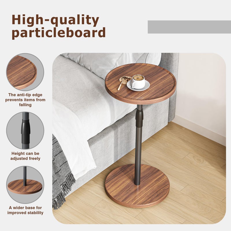 IRCPEN Adjustable End Table, Small Round Side Table, Drink Table for Small Spaces, Pedestal Nightstand for Living Room, Bedroom, Sofa Couch, Brown ET-010BR - Image 5