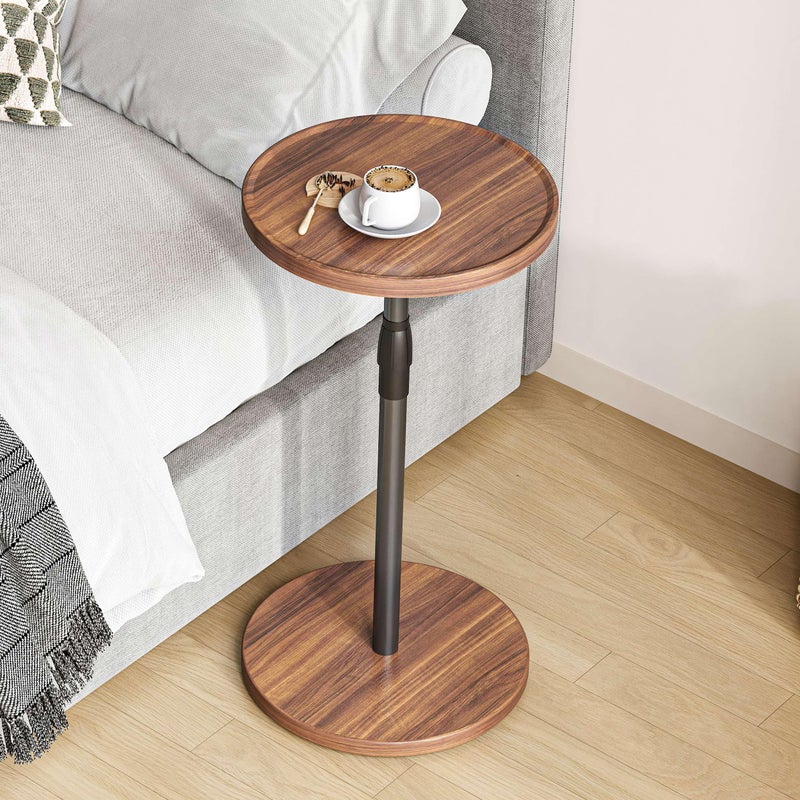 IRCPEN Adjustable End Table, Small Round Side Table, Drink Table for Small Spaces, Pedestal Nightstand for Living Room, Bedroom, Sofa Couch, Brown ET-010BR - Image 4