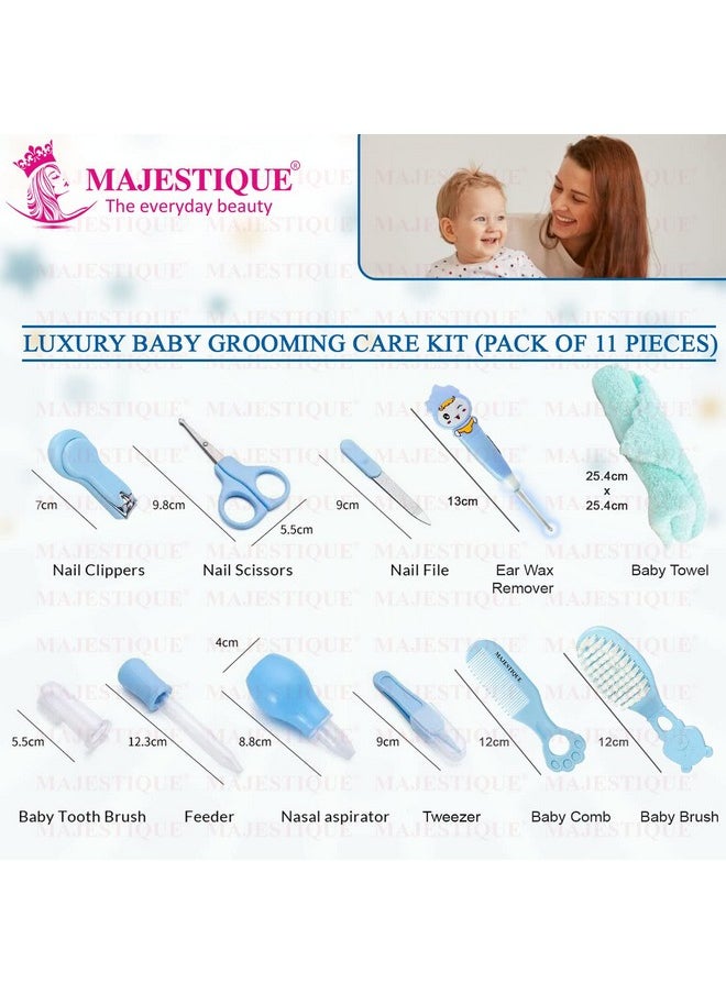 MAJESTIQUE Portable Baby Care Kit- Nursery Healthcare & Grooming Set For New Born Babies Grooming Set & Toddlers - Perfect For Manicure & Pedicure Accessories (11Pcs_Pro_Blue, Blue)  - Image 3