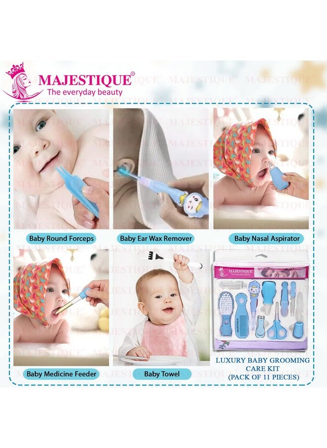 MAJESTIQUE Portable Baby Care Kit- Nursery Healthcare & Grooming Set For New Born Babies Grooming Set & Toddlers - Perfect For Manicure & Pedicure Accessories (11Pcs_Pro_Blue, Blue)  - Image 5