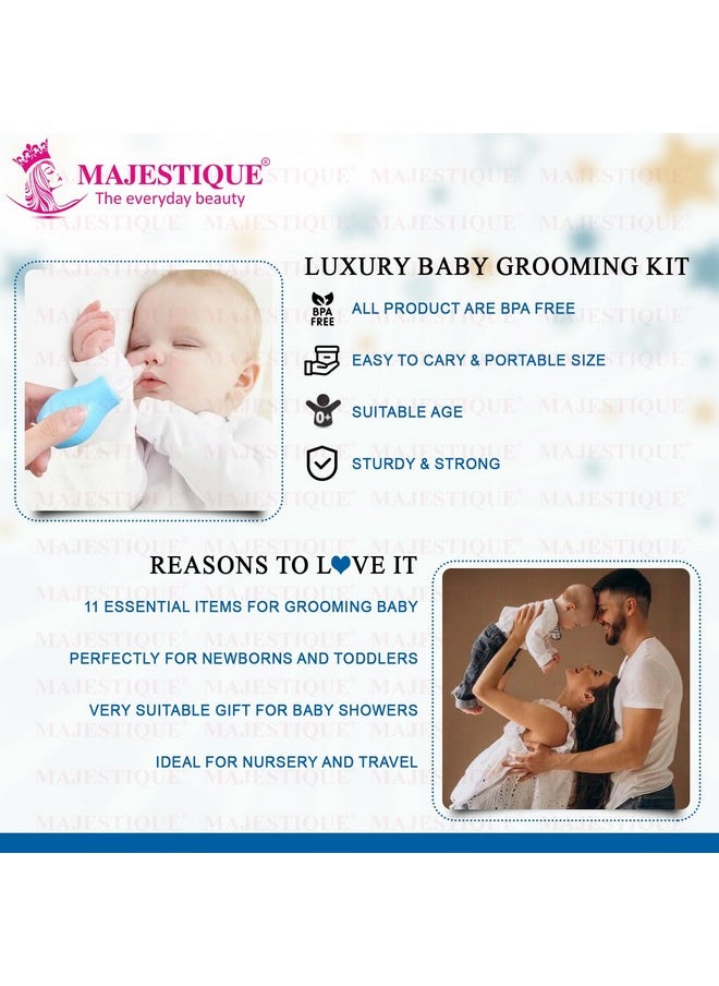 MAJESTIQUE Portable Baby Care Kit- Nursery Healthcare & Grooming Set For New Born Babies Grooming Set & Toddlers - Perfect For Manicure & Pedicure Accessories (11Pcs_Pro_Blue, Blue)  - Image 2
