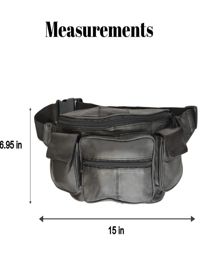 Marshal New Large Genuine Leather Waist Bag Fanny Pack with Two Cell Phone Pockets and Six Exterior Pockets - Image 3
