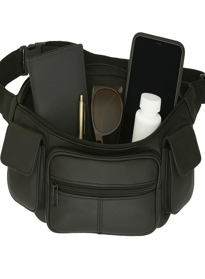 Marshal New Large Genuine Leather Waist Bag Fanny Pack with Two Cell Phone Pockets and Six Exterior Pockets - Image 4