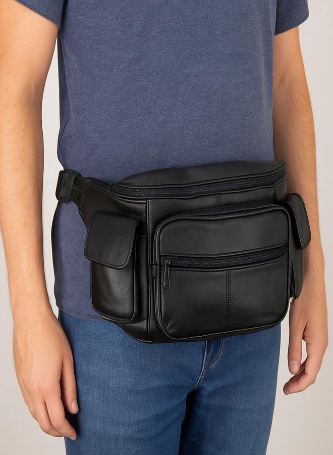 Marshal New Large Genuine Leather Waist Bag Fanny Pack with Two Cell Phone Pockets and Six Exterior Pockets - Image 5