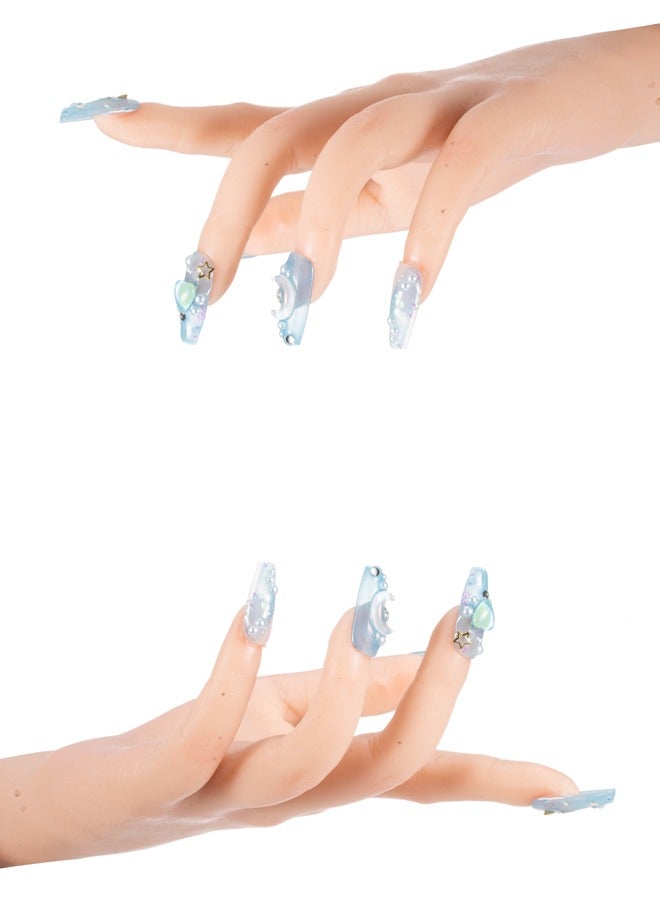 Makeup Gift,Handmade Fake Nails Set,Luxury Golden Color Hard Shell Cosmetic Bag,Handheld UV LED Nail Lamp with USB Charging Cable(Blue) - Image 3