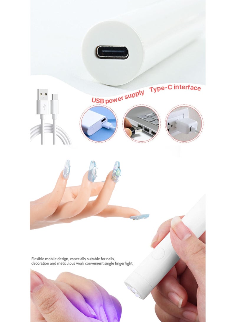 Makeup Gift,Handmade Fake Nails Set,Luxury Golden Color Hard Shell Cosmetic Bag,Handheld UV LED Nail Lamp with USB Charging Cable(Blue) - Image 2