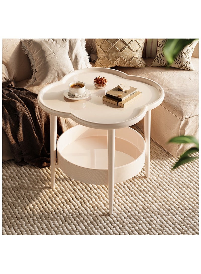 Generic White Side Table, Removable Petal Shape Tray Table, 2-Tier End Table with Storage Shelf Basket, Coffee Table, Nightstand Accent Table, for Living Room Bedroom Office, Patio Yard Balcony Garden - Image 1