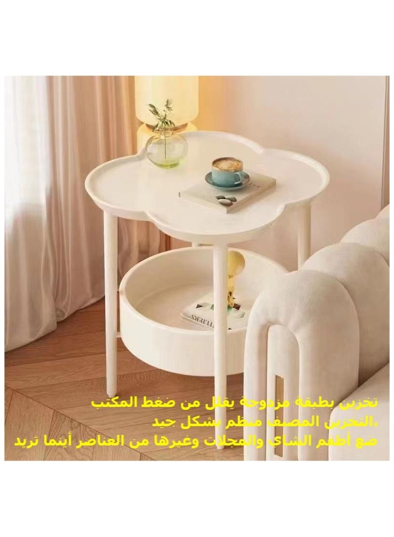 Generic White Side Table, Removable Petal Shape Tray Table, 2-Tier End Table with Storage Shelf Basket, Coffee Table, Nightstand Accent Table, for Living Room Bedroom Office, Patio Yard Balcony Garden - Image 2